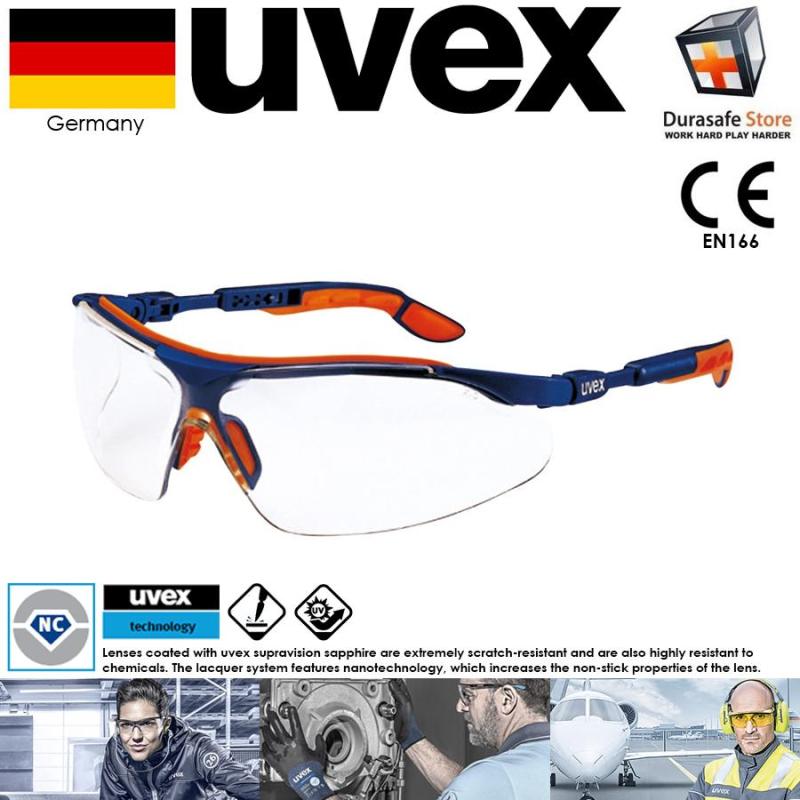 KÍNH UVEX 9160065 I-VO Safety Glasses Clear Supravision Tròng Sapphire Trong Suốt,  GỌNG XANH CAM