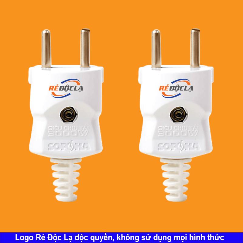 Bộ 2 phích cắm điện chịu tải cao, lõi chịu nhiệt, chống cháy, chống vỡ, công suất 3000W