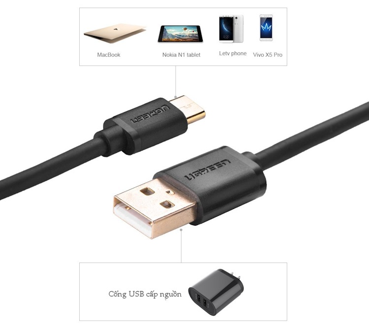 Cáp sạc và truyền dữ liệu hỗ trợ cổng USB 2.0 sang USB Type C độ dài từ 0.25-3m UGREEN US141 - Hãng phân phối chính thức Cáp sạc và truyền dữ liệu hỗ trợ cổng USB 2.0 sang USB Type C độ dài từ 0.25-3m UGREEN US141 - Hãng phân phối chính thức