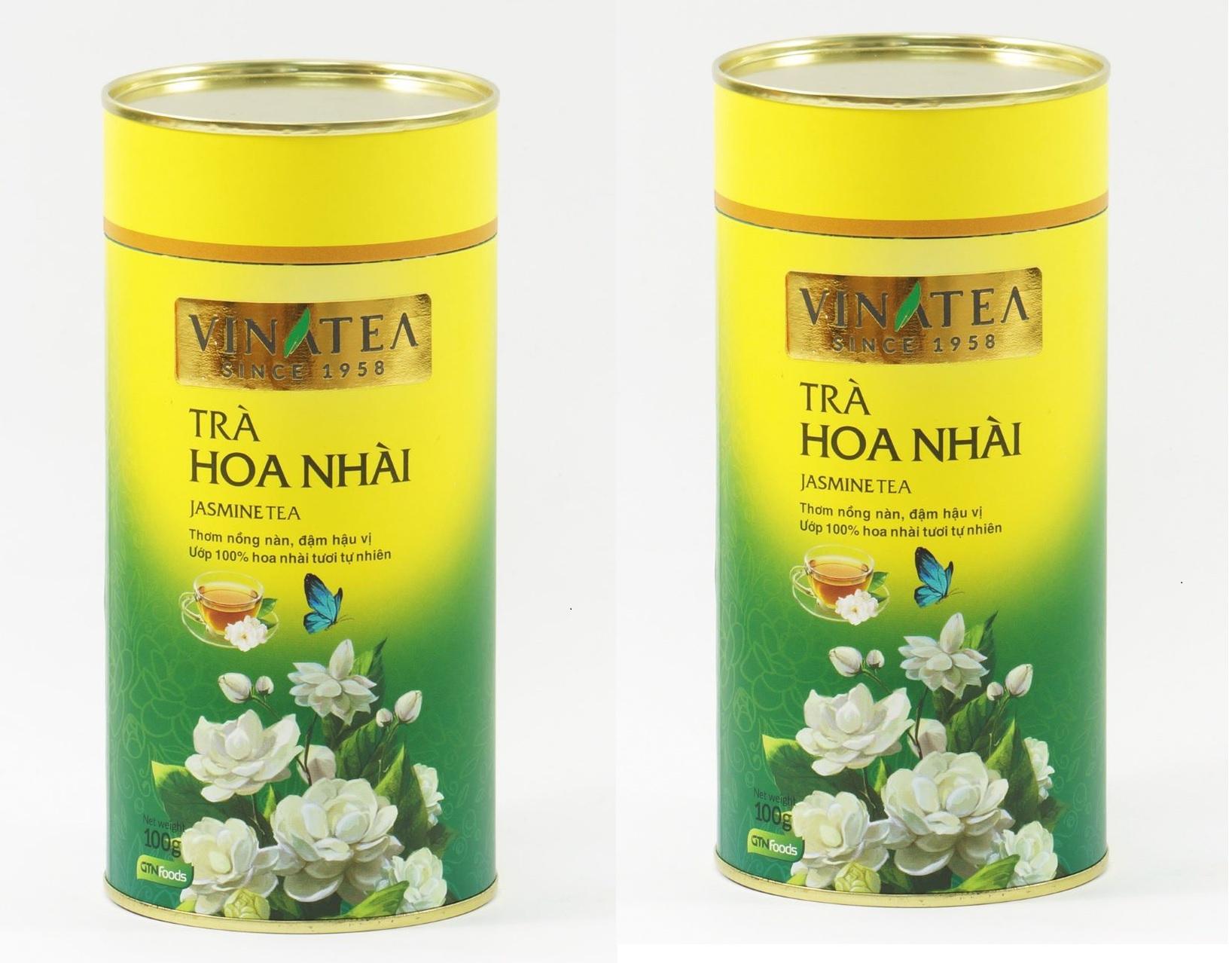 Combo 2 lon trà Vinatea ướp nhài tự nhiên lon giấy 100g