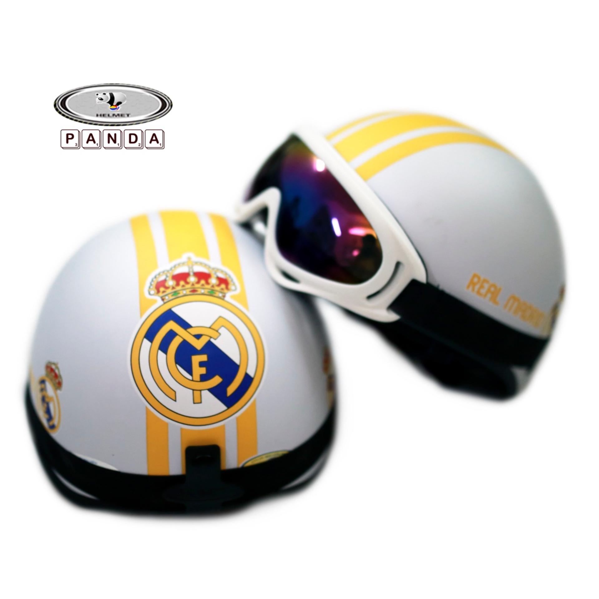 [HCM]Mũ Phượt Real Madrid Trắng kèm kính X400 loại 1