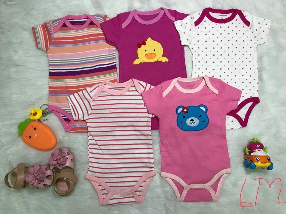 Set 5 body suit carter cộc tay bé gái 3m-6m-9m-12m-18m-mẫu ngẫu nhiên