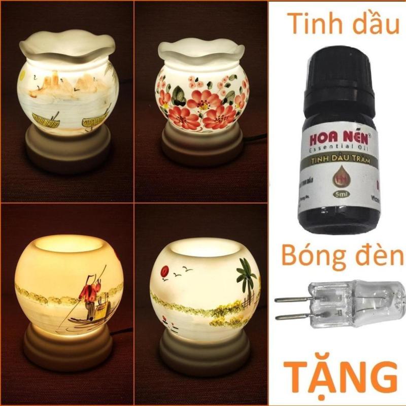 Đèn xông tinh dầu sứ Bát Tràng Tặng Tinh dầu + Bóng đèn cỡ 9,5 x 11,5cm / Đuổi muỗi Diệt muỗi Đèn trang trí