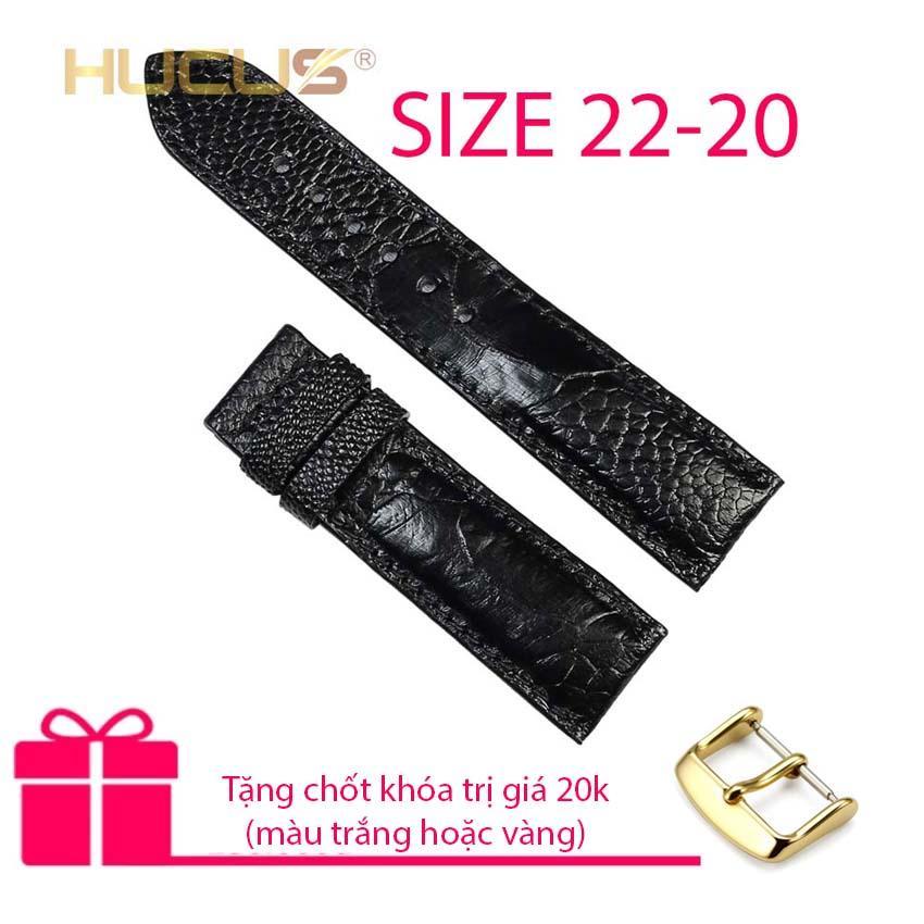 Dây Đồng Hồ Nam Da Đà Điểu Thật Hùng Cường HC8200 (22-20)