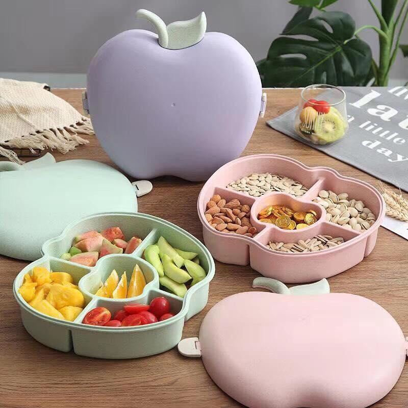 Khay mứt bánh kẹo 5 ngăn hình táo loại to