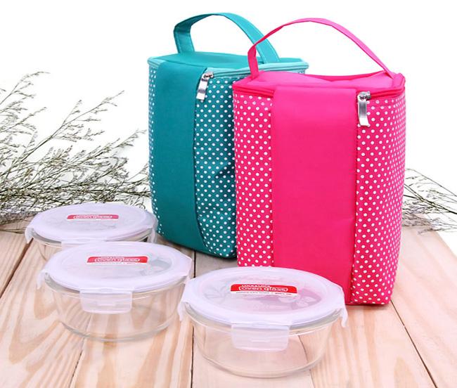 [HCM]Bộ 3 hộp thủy tinh Lock&Lock 400ml thiết kế nhỏ nhắn đẹp mắt và sang trọng + Tặng Túi Giữ Nhiệt