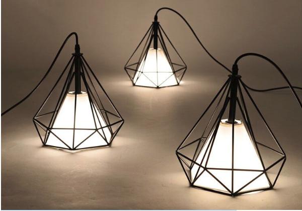 Bộ 3 đèn thả kim cương khung sắt th-skc380 - tặng kèm 3 bóng led 3w