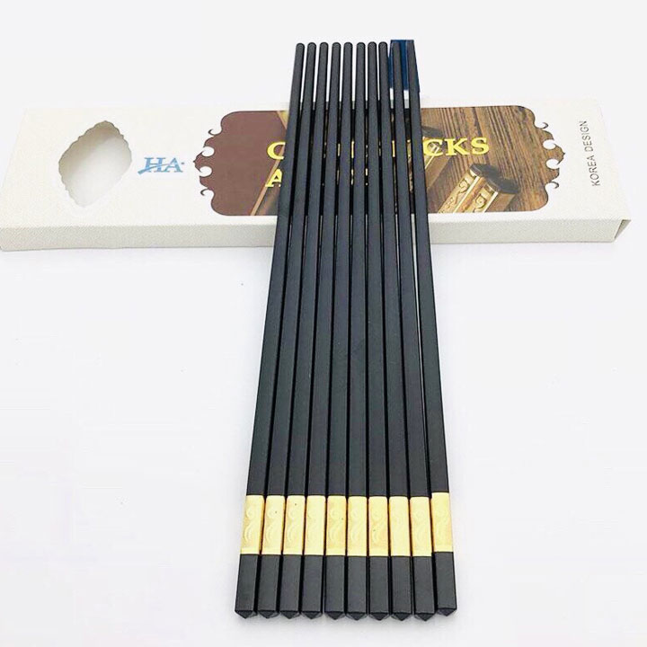 Bộ 10 đôi đũa mạ vàng chông mốc, chống trơn trượt cao cấp, đũa chống mốc