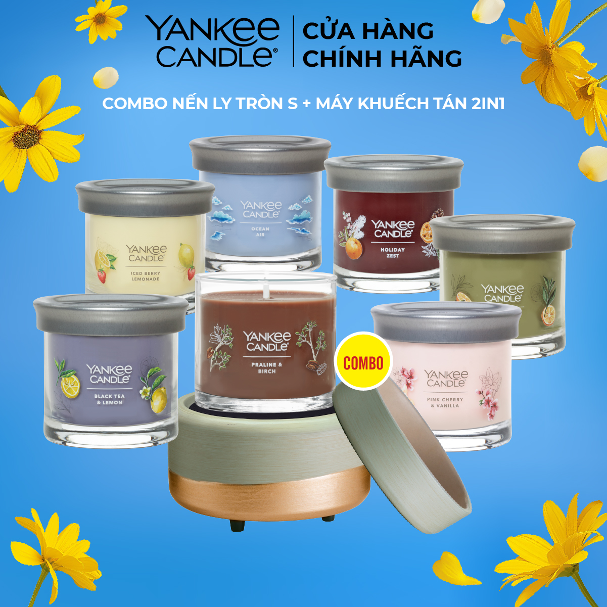 Combo Máy Khuếch Tán hương thơm 2in1 & Nến Ly Tròn Sáp Đậu Nành Yankee Candle size S