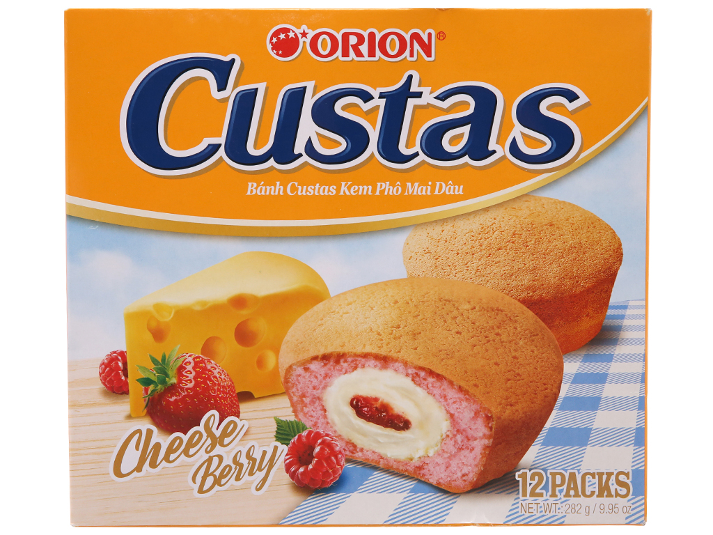 Bánh Orion Custas Kem Phô Mai Dâu Hộp 282g (12 cái)
