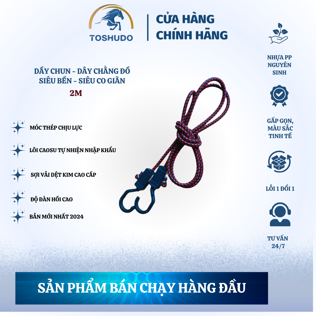 TOSHUDO - Dây Chun , Dây Thun , Dây Chằng Đồ Lõi Thép CHịu Lực , Bọc Nhựa PP Mẫu Mới Dài 2m