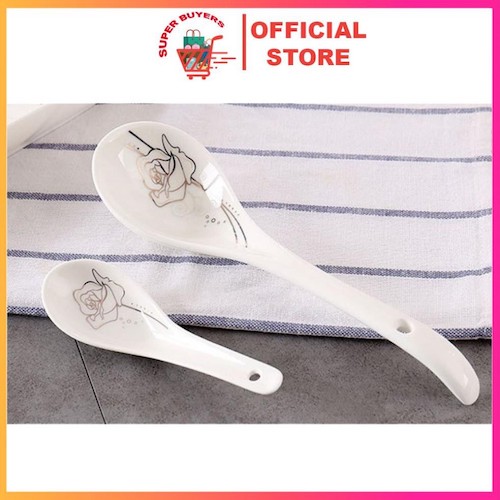 [HCM]Muỗng Thìa Canh Sứ Họa Tiết Hoa Hồng Sang Trọng Tinh Tế