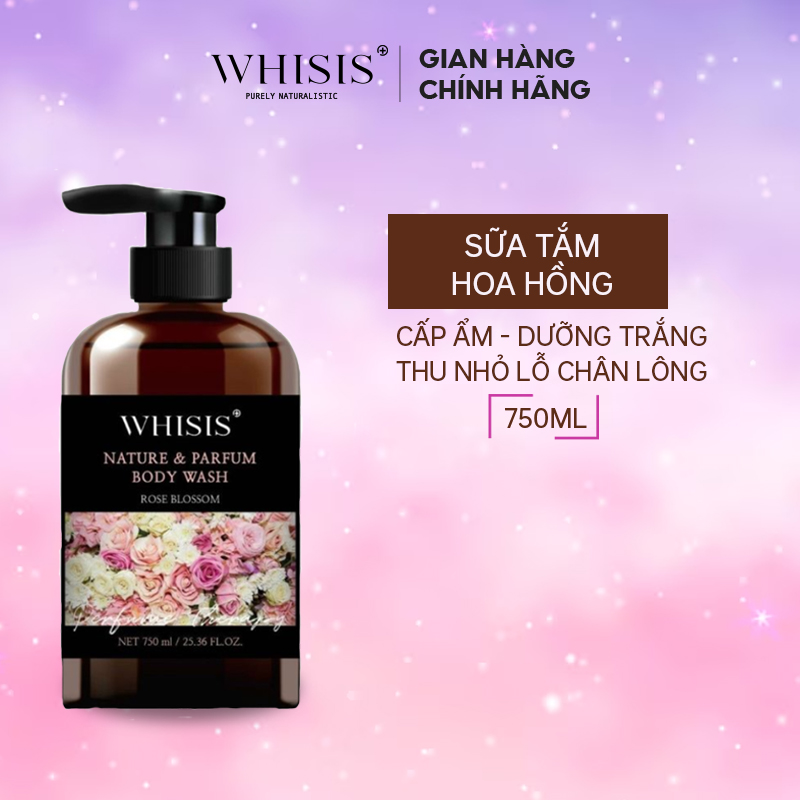 Sữa tắm hương nước hoa chiết xuất hoa hồng WHISIS Nature & Parfum Body Wash Rose Blossom 750ml cấp ẩm, dưỡng sáng da
