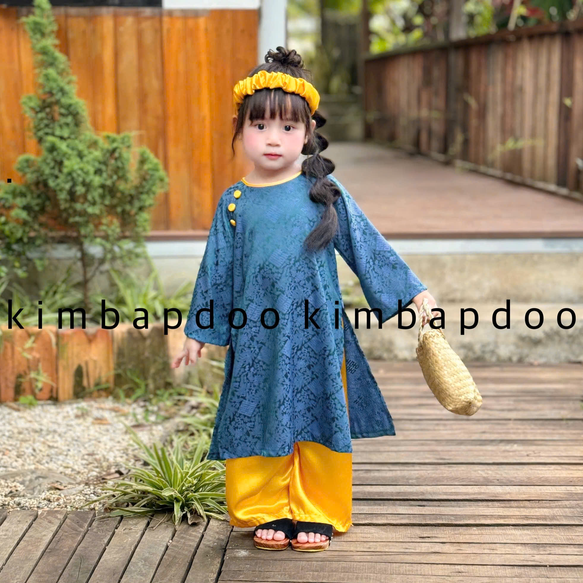 Áo dài bé gái - Áo dài mợ Hai tặng kèm băng đô cho bé đi lễ Tết Trung thu - Áo dài Tết cách tân vải tơ lụa kimbapdoo - 2