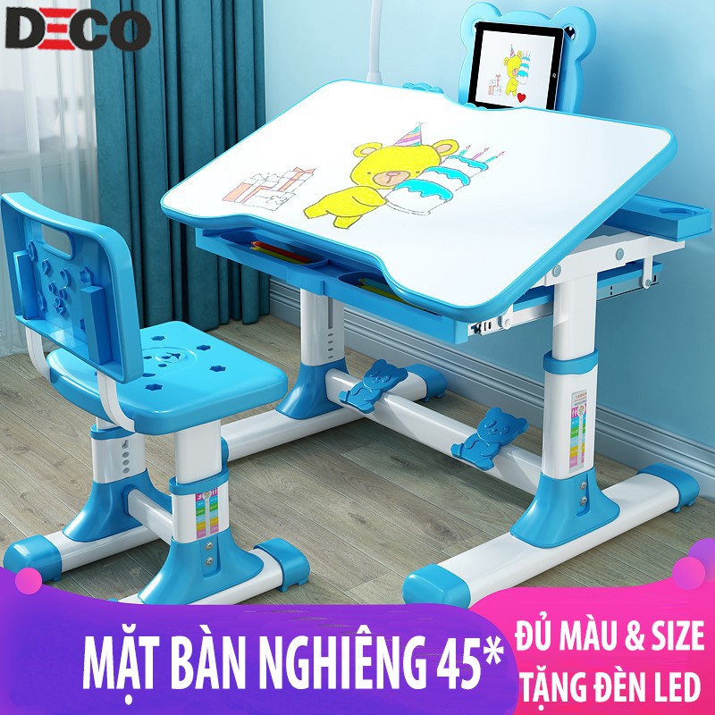 Bàn học thông minh chống gù chống cận A6, bàn học sinh giá rẻ tăng chỉnh chiều cao, tặng đèn led cảm ứng 3 chế độ có kèm ghế