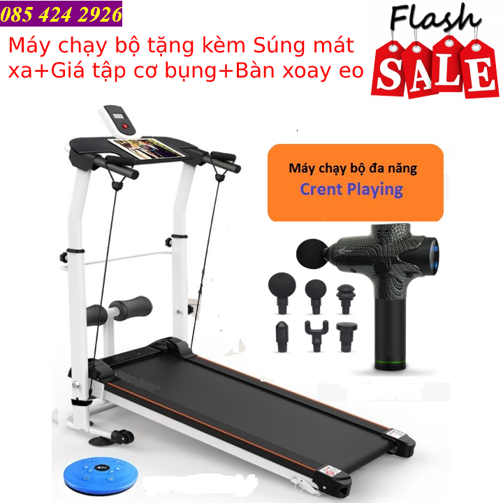 Máy tập chạy bộ bằng cơ không dùng điện Crentplaying - Tặng kèm máy mát xa 7 cấp độ + giá đỡ tập cơ bụng + bàn xoay eo 1