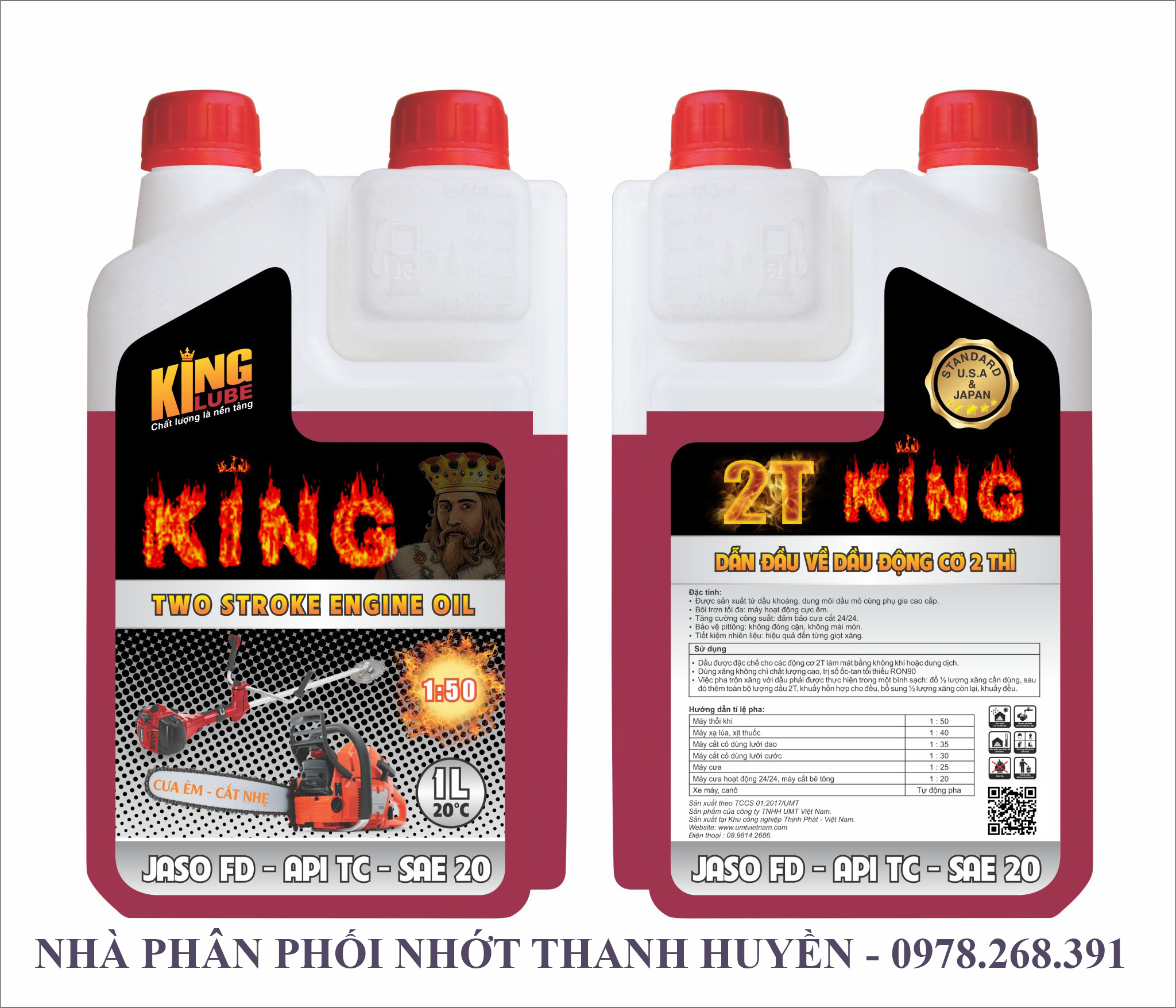Dầu nhớt 2 thì KING 2T Đỏ Dùng cho máy cắt cỏ, máy cưa xích