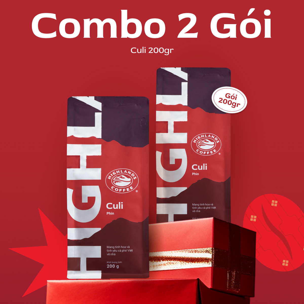 Tặng thêm cà phê cho đơn từ 899K COMBO 2 gói cà phê rang xay Culi Highlands Coffee 200g