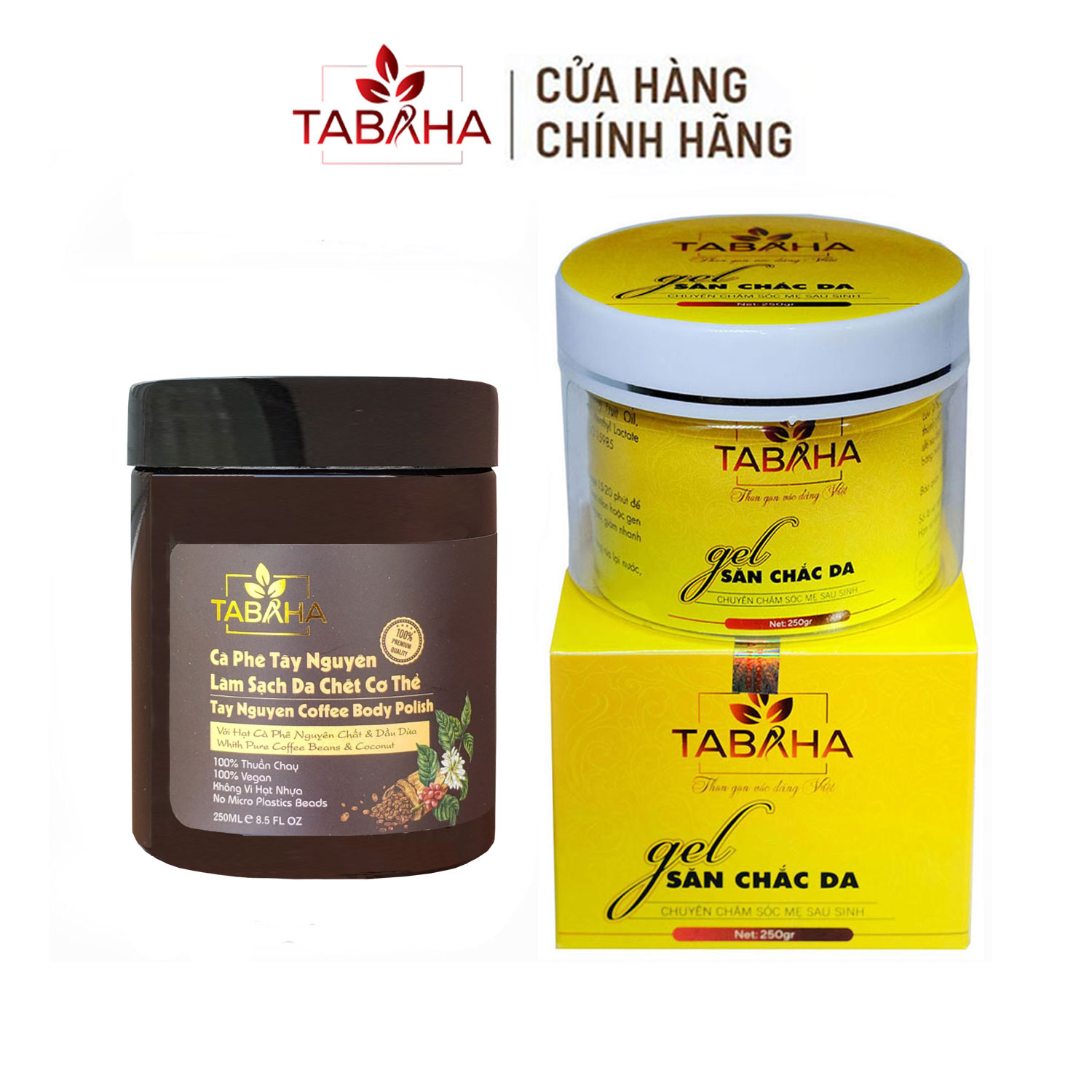 Liệu trình Kem tan mỡ bụng 250g và Tẩy da chết cà phê Tây Nguyên 250ml TABAHA giúp mẹ sau sinh đẹp da chuẩn dáng