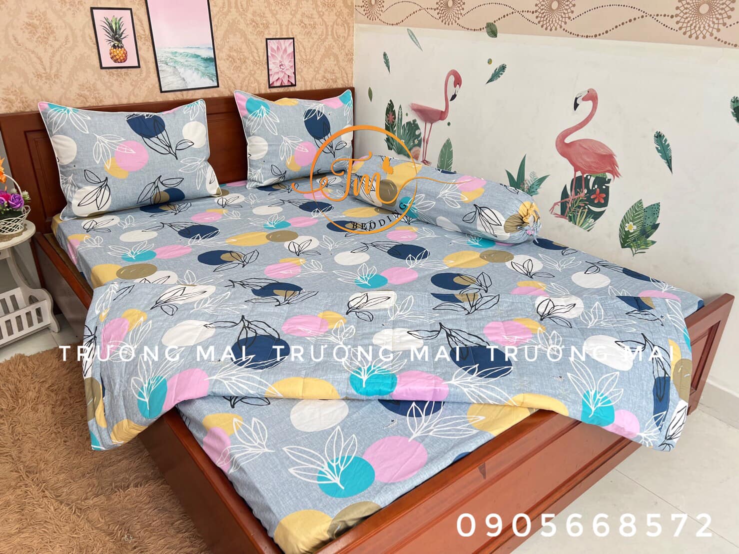 Bộ chăn ga coton Thắng Lợi 5 món kèm chăn chần gòn