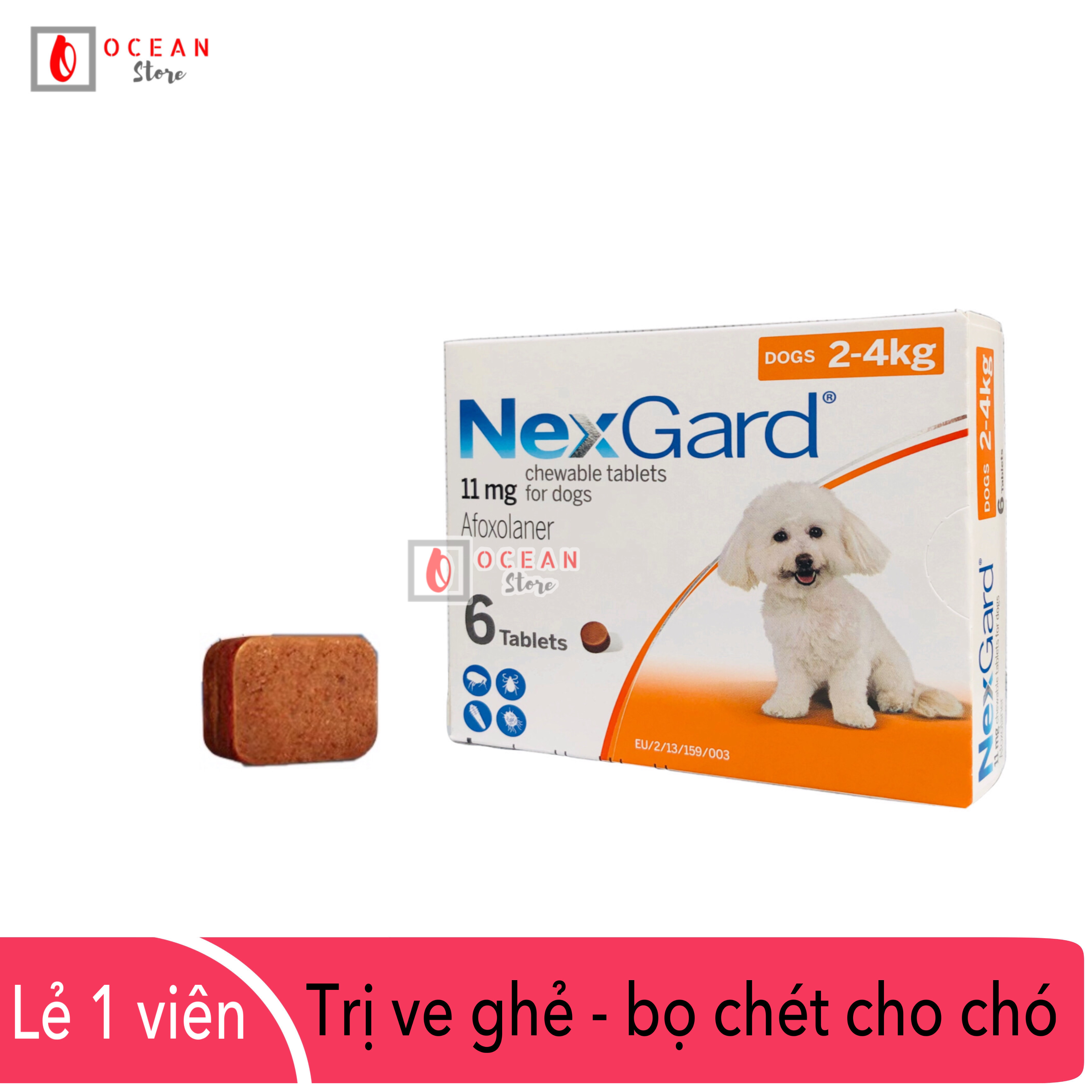 Thuốc diệt ve ghẻ, bọ chét trên chó - 1 viên Nexgard cho chó 2-4kg (1 tablet 2-4kg - No Box)