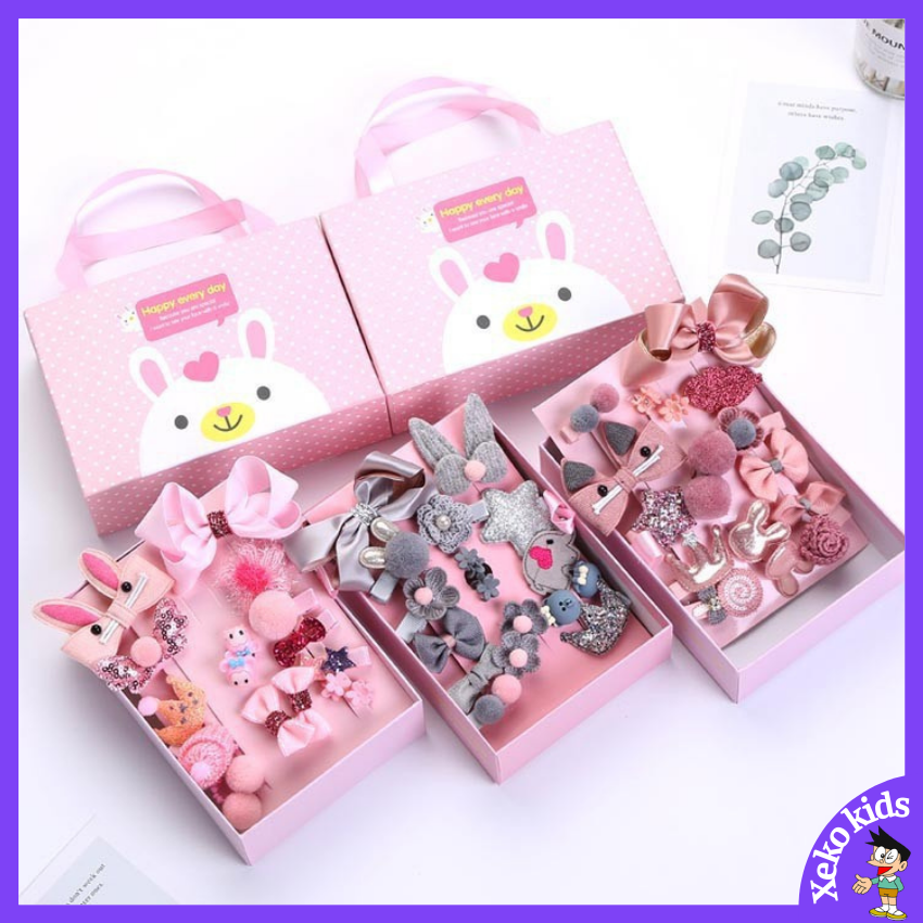 Hộp phụ kiện nơ buộc tóc, kẹp tóc 18 món xinh xắn dễ thương phong cách Hàn Quốc cho bé gáiHộp phụ kiện nơ buộc tóc, kẹp tóc 18 món xinh xắn dễ thương phong cách Hàn Quốc cho bé gái