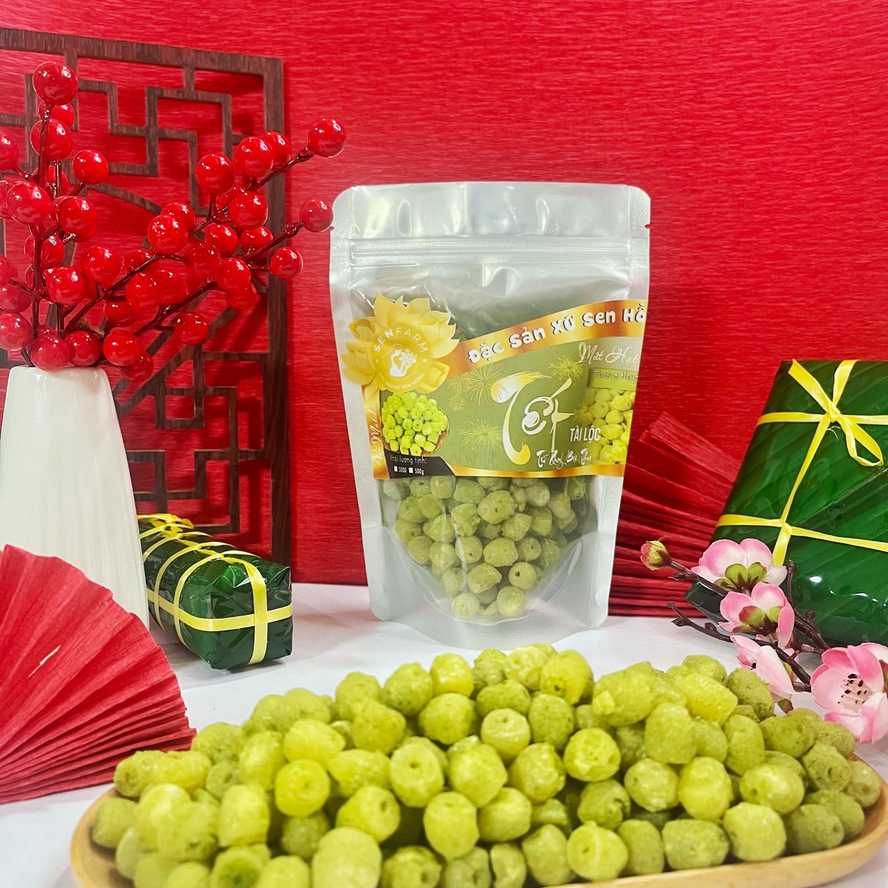 Mứt hạt sen ít đường vị trà xanh matcha Senfarm 300g