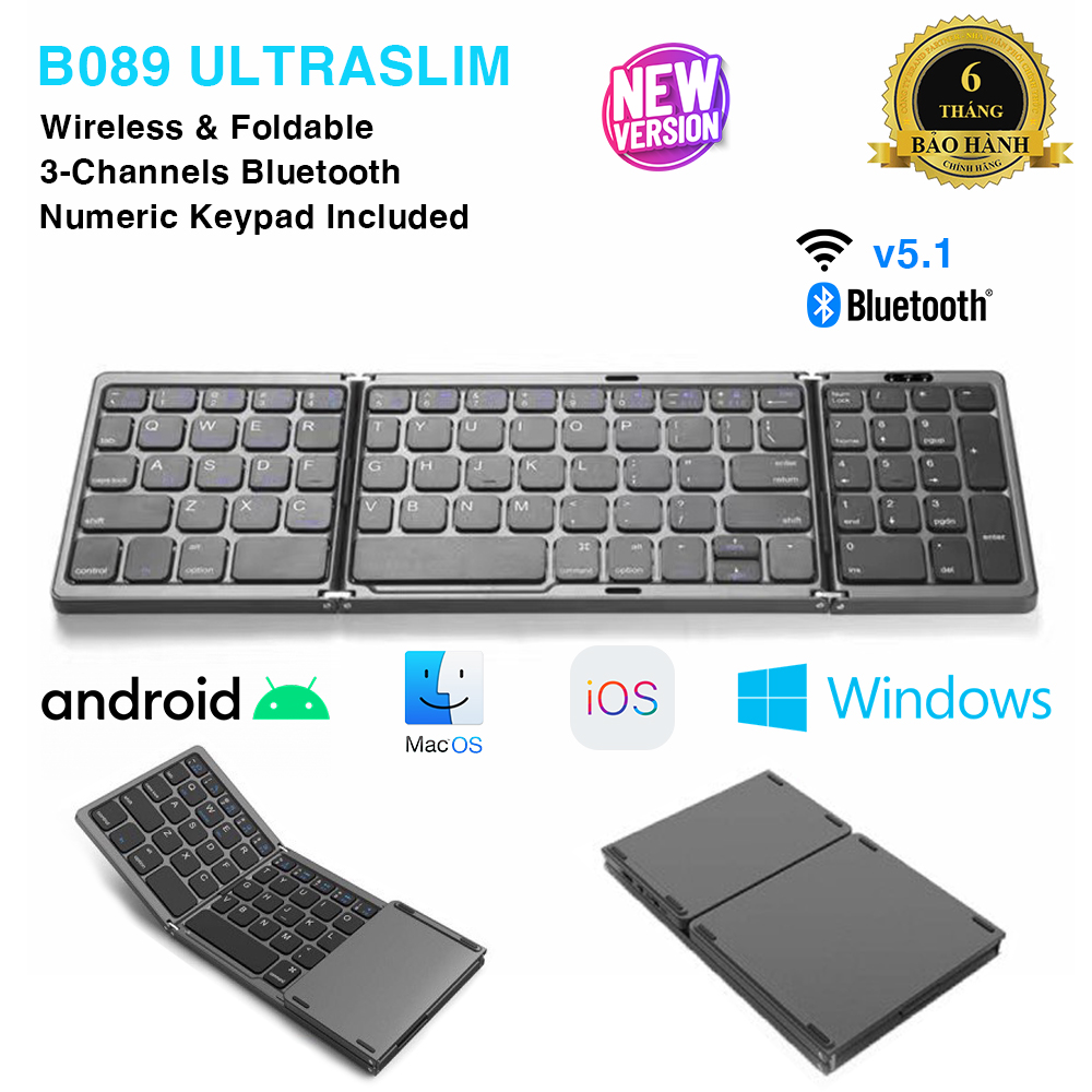 Bàn phím gập không dây bluetooth b089 - tương thích điện thoại, máy tính bảng, smarttv, laptop