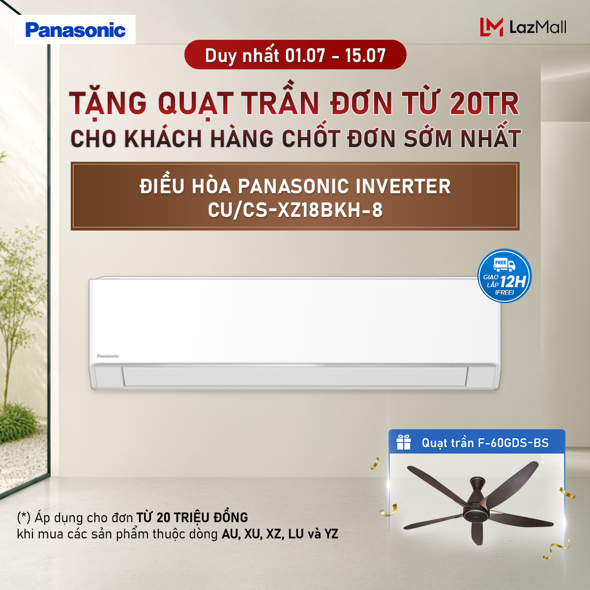 [CHỈ GIAO MIỀN BẮC][Trả góp 0%] [Chỉ giao miền Bắc] Máy lạnh/Điều hòa Panasonic Inverter CU/CS-XZ18BKH-8 - 2HP - Hai chiều - Lọc sạch không khí NanoeX - Kết nối wifi