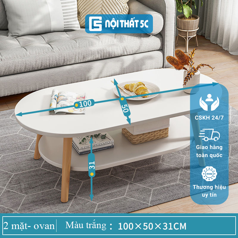 Bàn cà phê, bàn trà đơn giản 2 mặt phong cách Bắc Âu, hiện đại, Bàn trà sofa 2 tầng mặt gỗ MDF phủ melamine tiện ích