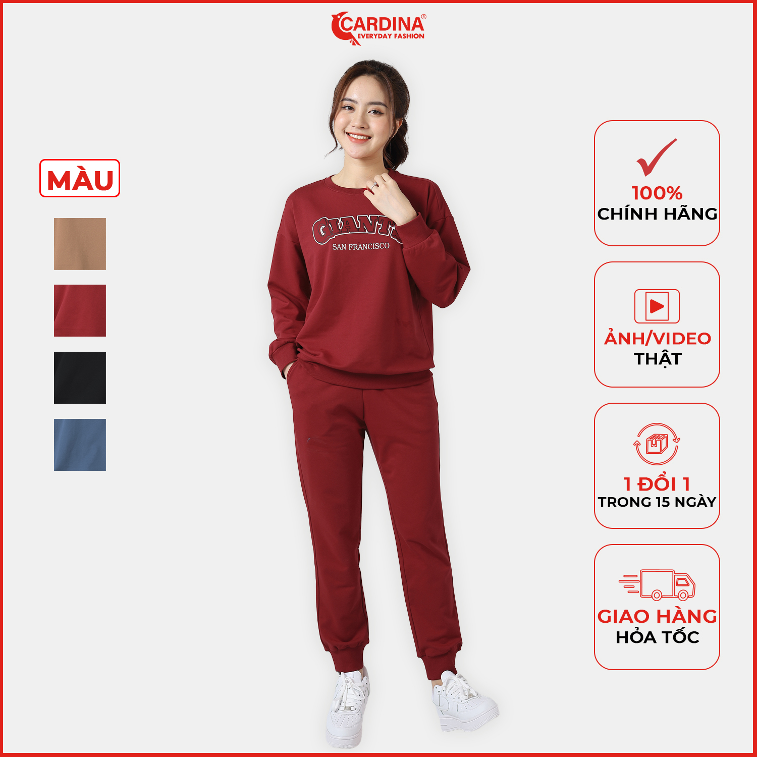 Đồ bộ nữ 𝐂𝐀𝐑𝐃𝐈𝐍𝐀 chất nỉ cao cấp in chữ dáng thể thao năng động 2nif02