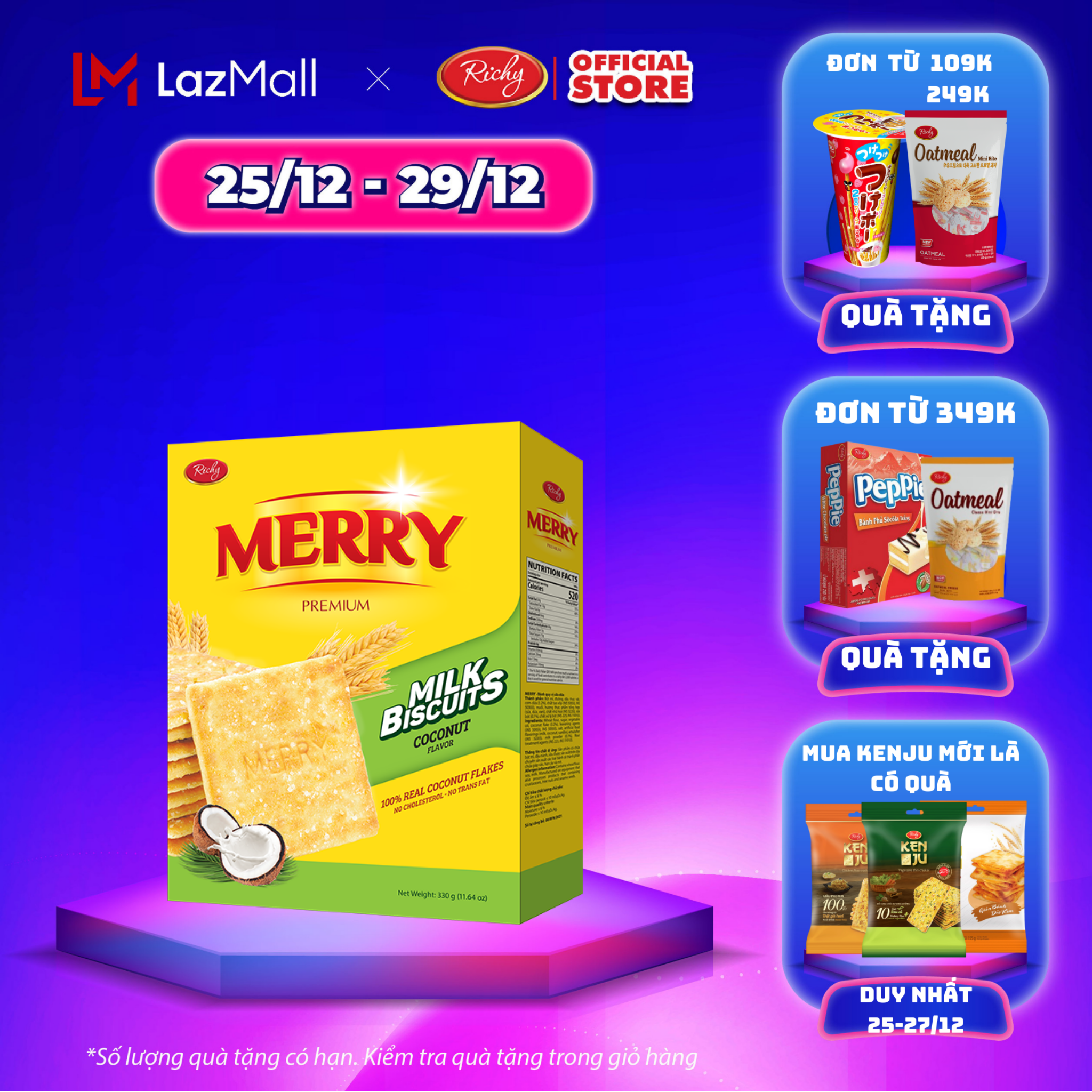 [SALE CUỐI NĂM 25-29/12] [NEW] BÁNH QUY SỮA DỪA Merry Gold RICHY 330g