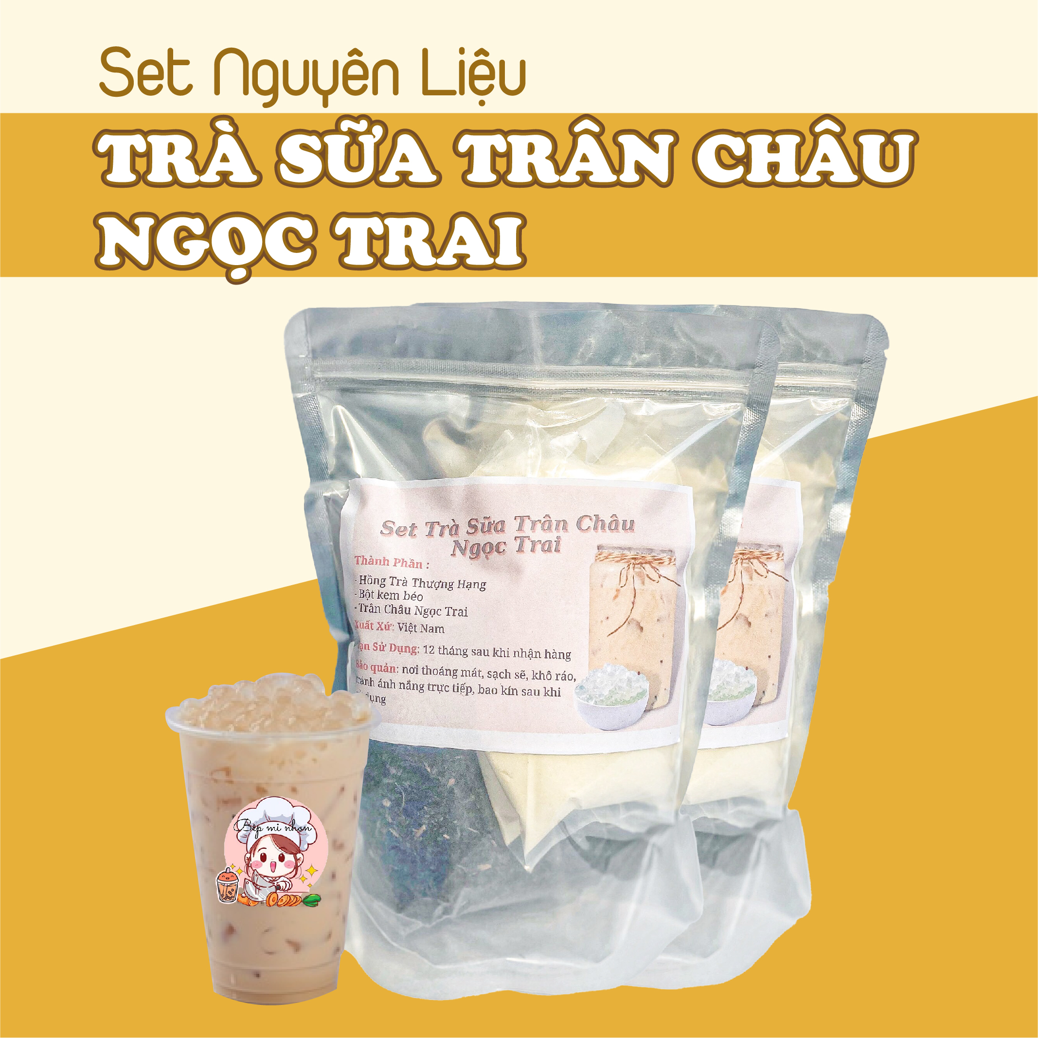 Trà Sữa Olong Tự Pha Set Lớn Nguyên Liệu Trà Sữa Olong Trân Châu Ngọc Trai 3Q Nấu Được 42-45 ly Chuẩn Vị Trà Sữa Bếp Cute Official