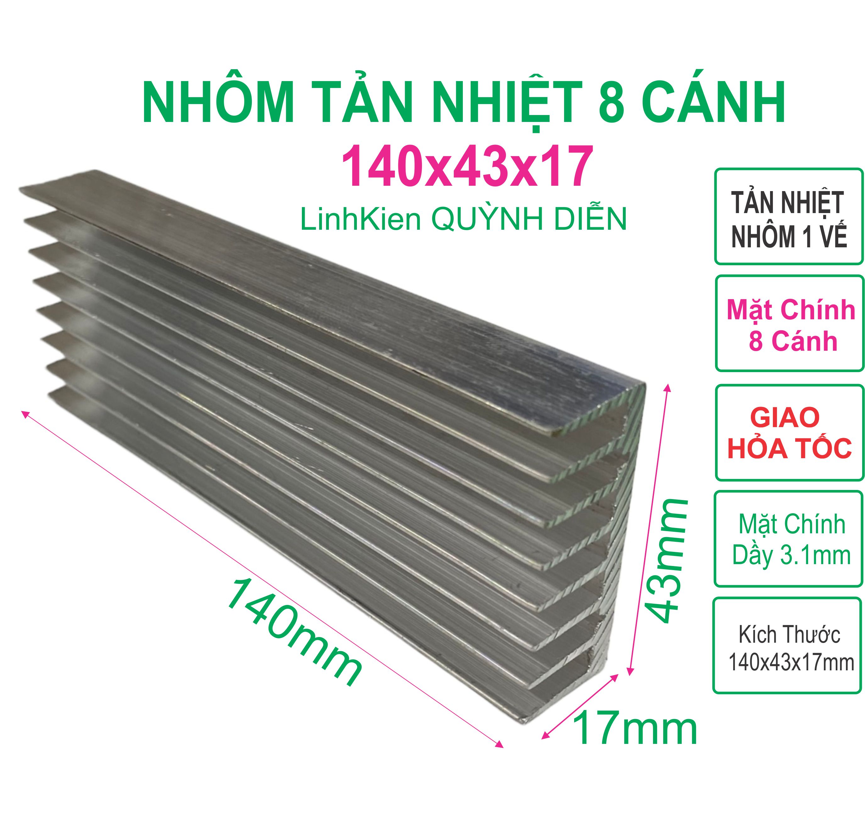 Nhôm Tản Nhiệt 8 Cánh dài 14cm 140x43x17mm - Linh Kiện Điện Tử QUỲNH DIỄN