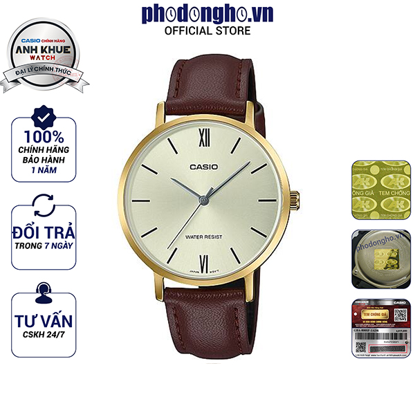 Đồng hồ nữ dây da Casio Anh Khuê LTP-VT01GL-9BUDF