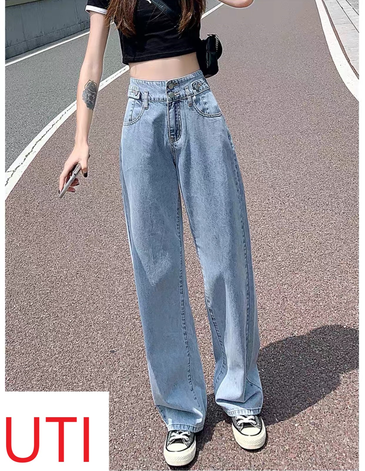 QUẦN JEAN ỐNG RỘNG NỮ LƯNG CAO MÀU XANH NHẠT 2 NÚT 2 ĐAI LAI CUỐN HOT KHÉT TIẾNG TRONG LÀNG JEAN!!!