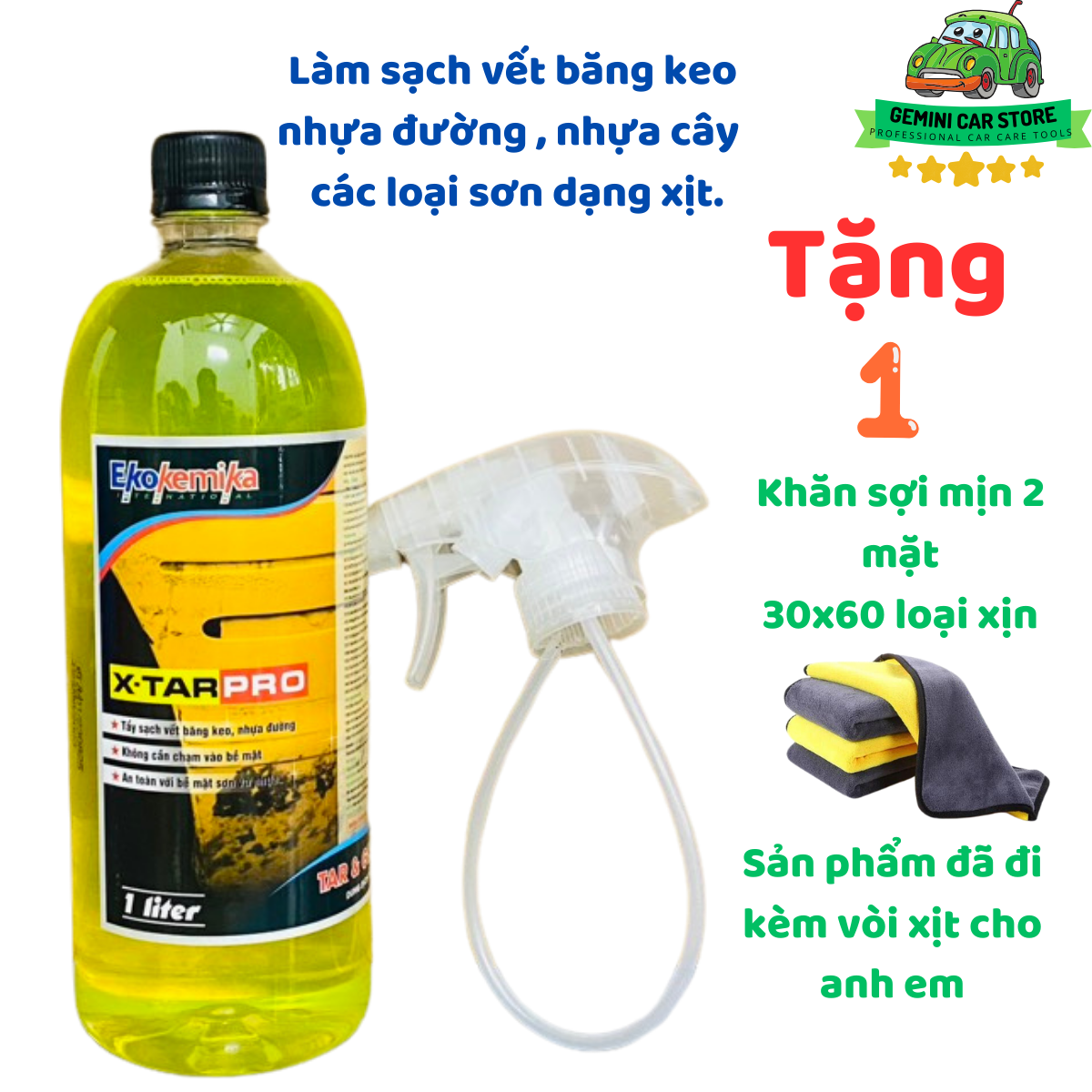 Dung dịch tẩy băng keo, nhưa đường, nhựa cây Ekokemika X-TAR PRO-Tặng 01 khăn và 1 đầu xịt