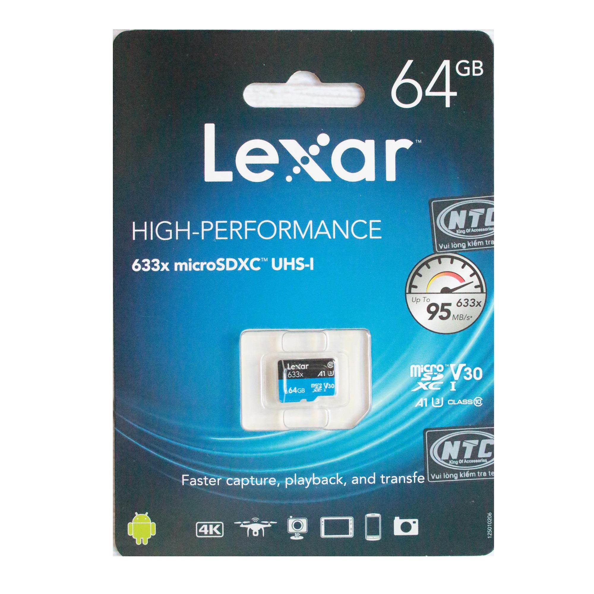 Thẻ nhớ microsdxc lexar 64gb 633x a1 v30 u3 4k 95mb/s - no adapter - nhất tín computer