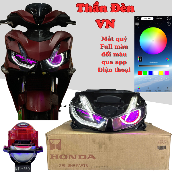 Chóa đèn WInner X lên sẵn bi cầu M11+pro+bảng tên Winner X, mắt quỷ đổi màu qua app điện thoại Đèn