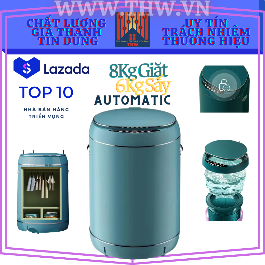 |thw-hcm| máy giặt + sấy nhiệt khô tự động hoàn toàn với khối lượng giặt 8kg