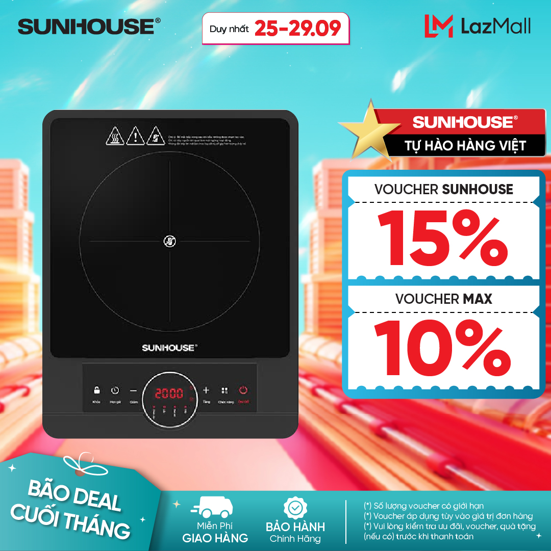 Bếp Hồng Ngoại Đơn SUNHOUSE SHD6011/SHD6012A - Công suất 2000W - Phù hợp với mọi loại nồi - Kinh cường lực chịu nhiệt - Bảo hành 12 tháng - Hàng Chính Hãng