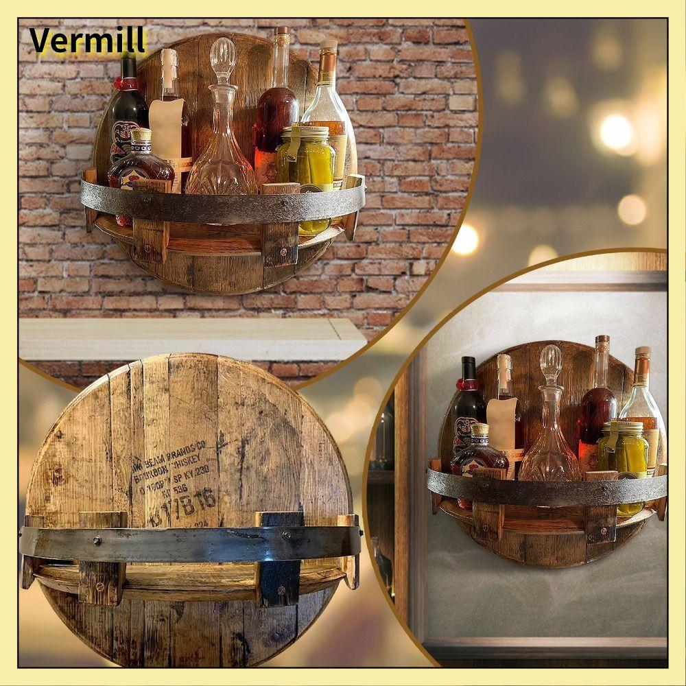VERMILL Trang trí giá quầy bar Tròn Cổ điển Bằng gỗ Kệ Thùng Rượu Whisky Bourbon Giá rượu Giá giữ chai rượu Trưng bày chai rượu