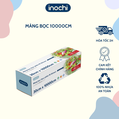 Màng bọc thực phẩm pe shinsen inochi 30 cm x 10000 cm - màng bọc đồ ăn, bọc thực phẩm tươi, khô - thân thiện và tiện dụng - hàng chính hãng inochi - tiêu chuẩn nhật bản