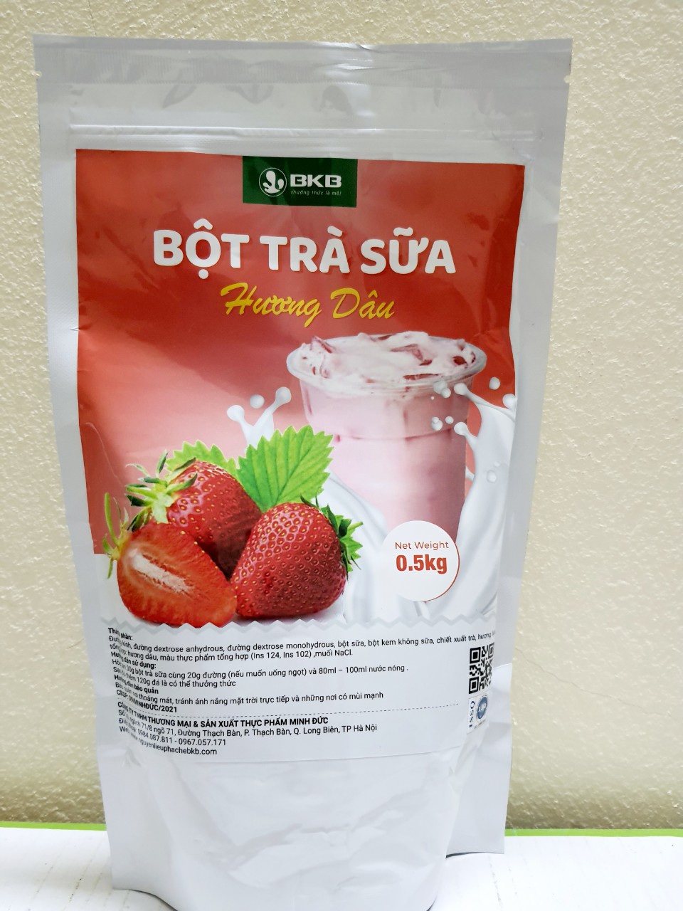Bột trà sữa pha sẵn vị dâu gói 500g- nguyên liệu pha trà sữa