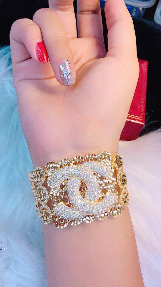 [HCM]Lắc Tay Vàng 18k chữ X bản lớn dát đá pha lê siêu xinh Trang sức Gami L009