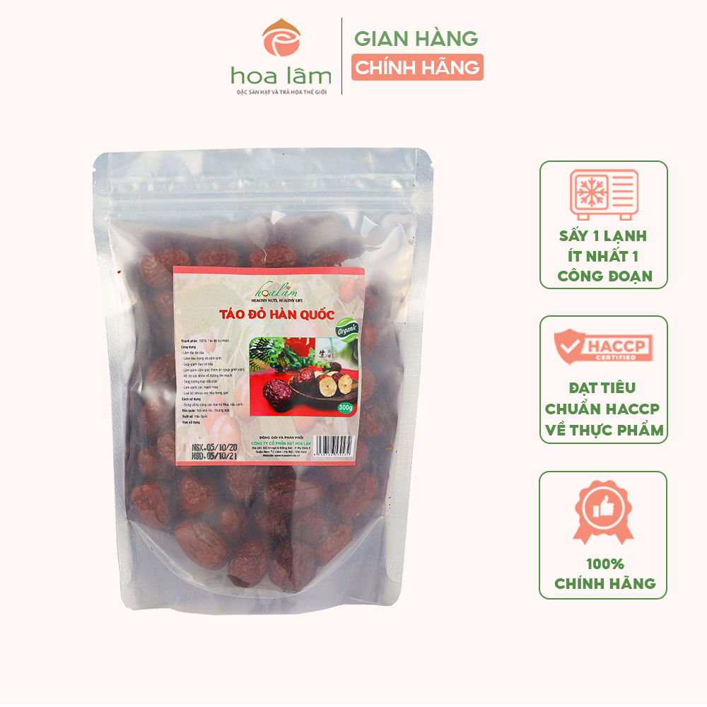 Táo đỏ hữu cơ Hàn Quốc, túi táo đỏ khô Hoa Lâm chính hãng giàu dinh dưỡng