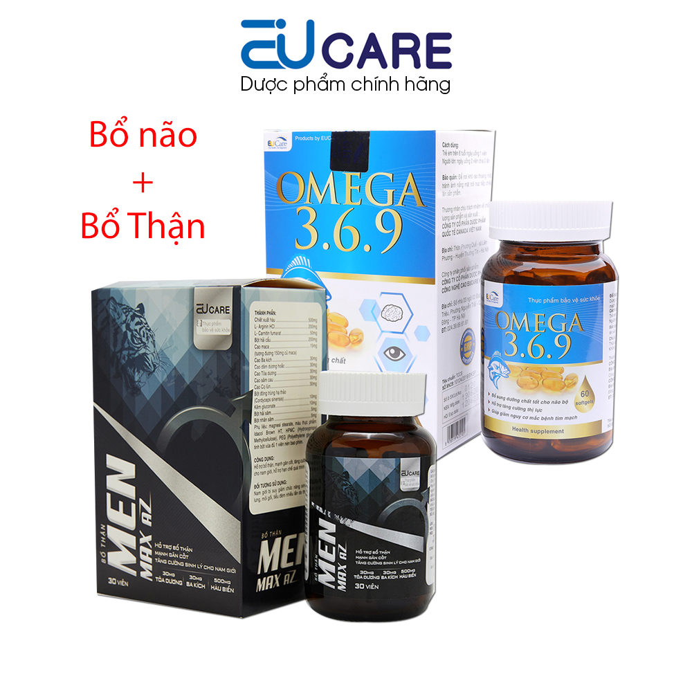Bộ 2 sản phẩm Viên uống tăng cường sinh lý nam Bổ Thận Men Max Az 30 viên, Viên dầu cá Omega 369 bổ sung EPA, DHA 60 viên
