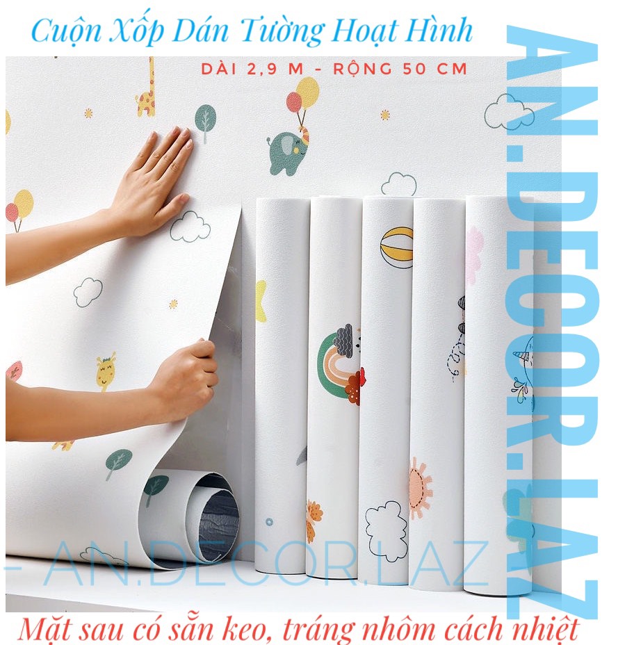 xốp dán tường, cuộn xốp dán tường mẫu mới nhất, dài 2,8m rộng 50cm mặt sau có sẵn keo, tráng nhôm cá