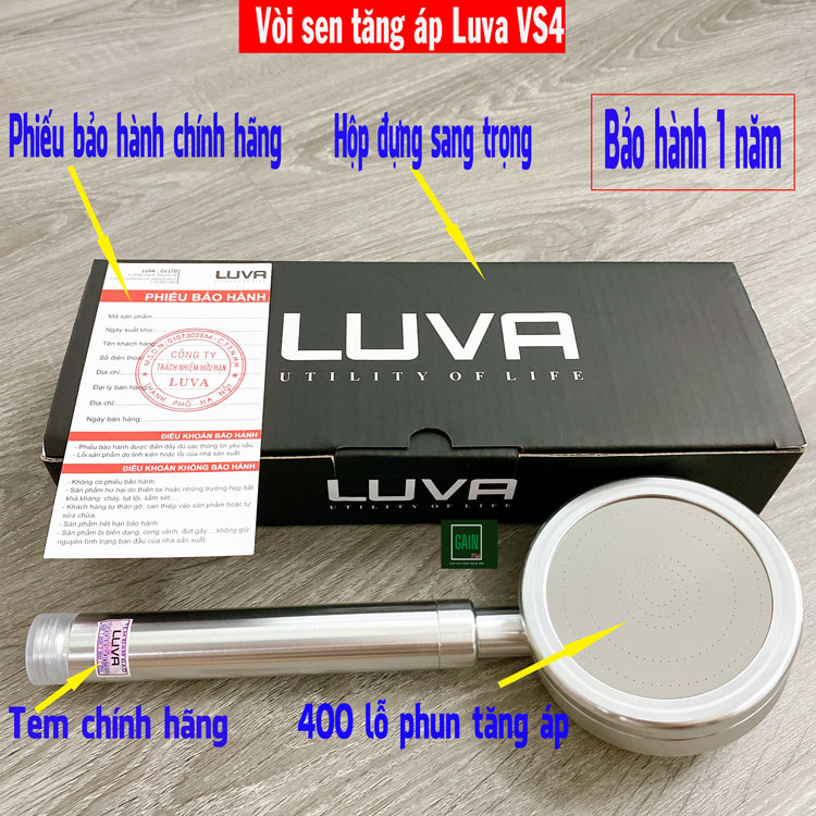 Vòi Sen, Bát Sen Tăng Áp Luva VS4, Chính Hãng, Bảo Hành 1 Năm, Đổi lỗi 30 Ngày, Có Tem Mác Dán sản phẩm, Phiếu Bảo Hành, Tăng 400% áp lực nước