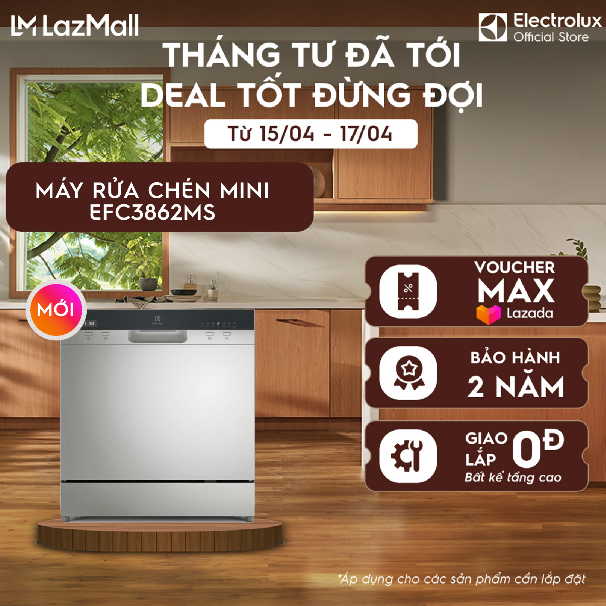 Máy rửa bát Mini 8 bộ Electrolux EFC3862MS - tự động mở cửa, sấy khô diệt khuẩn, tự vệ sinh